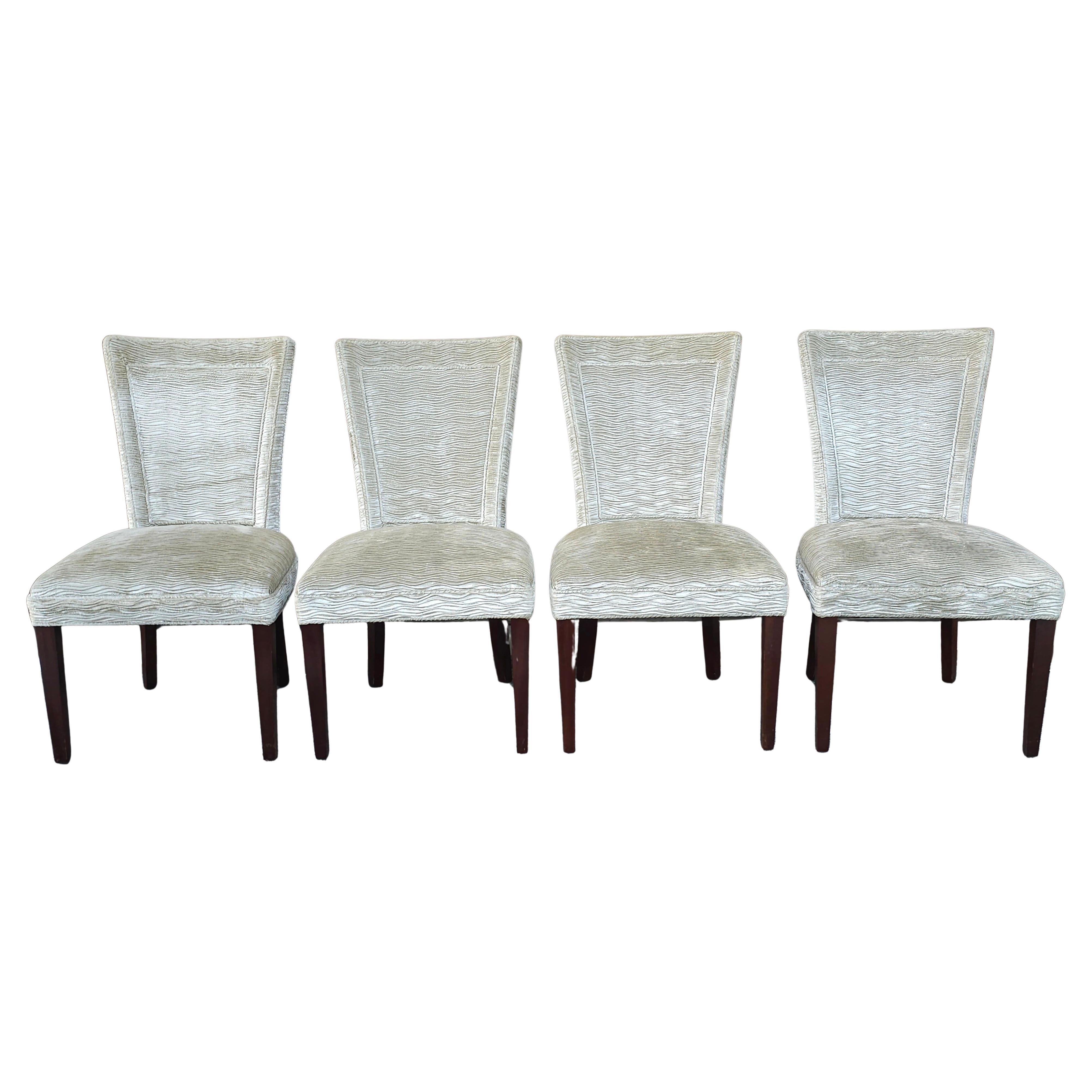 Set Four Hickory Chair MTO Mahogany and Waved Velvet Upholstered Dining Chairs For Sale