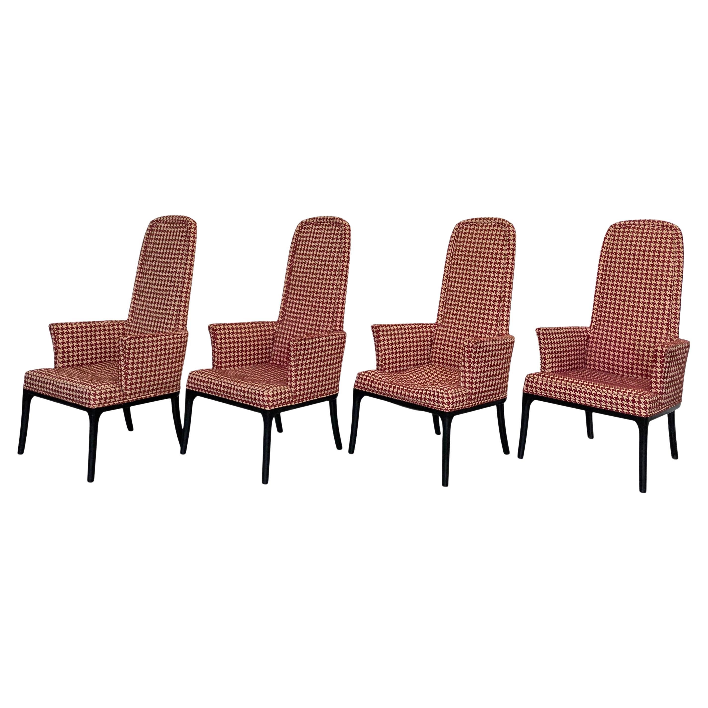 Set aus vier Sesseln mit hoher Rückenlehne und Esszimmerstühle von Erwin Lambeth für Tomlinson