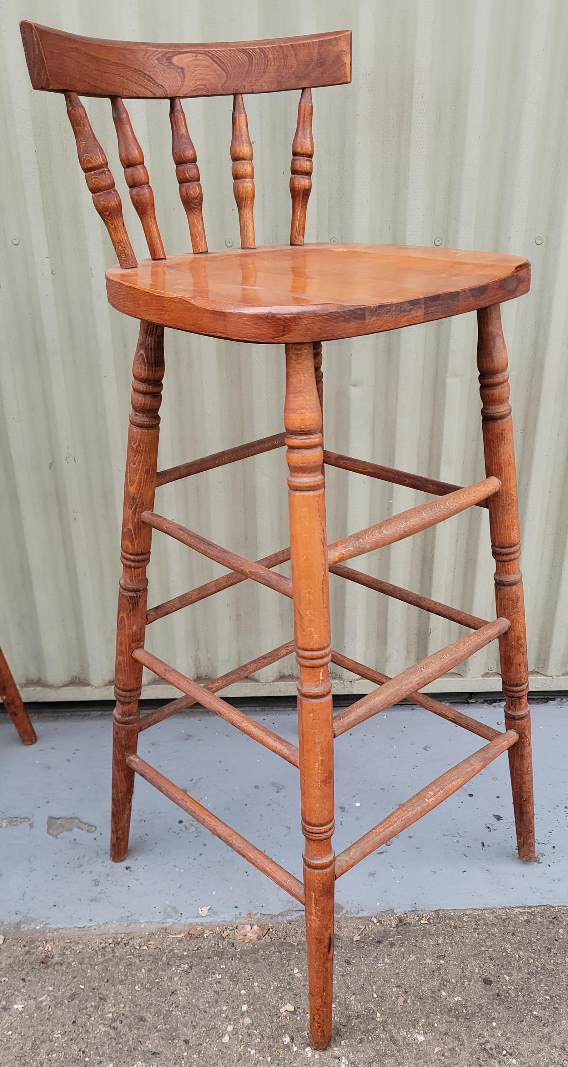 American Set of Three High Back Bar Stools For Sale