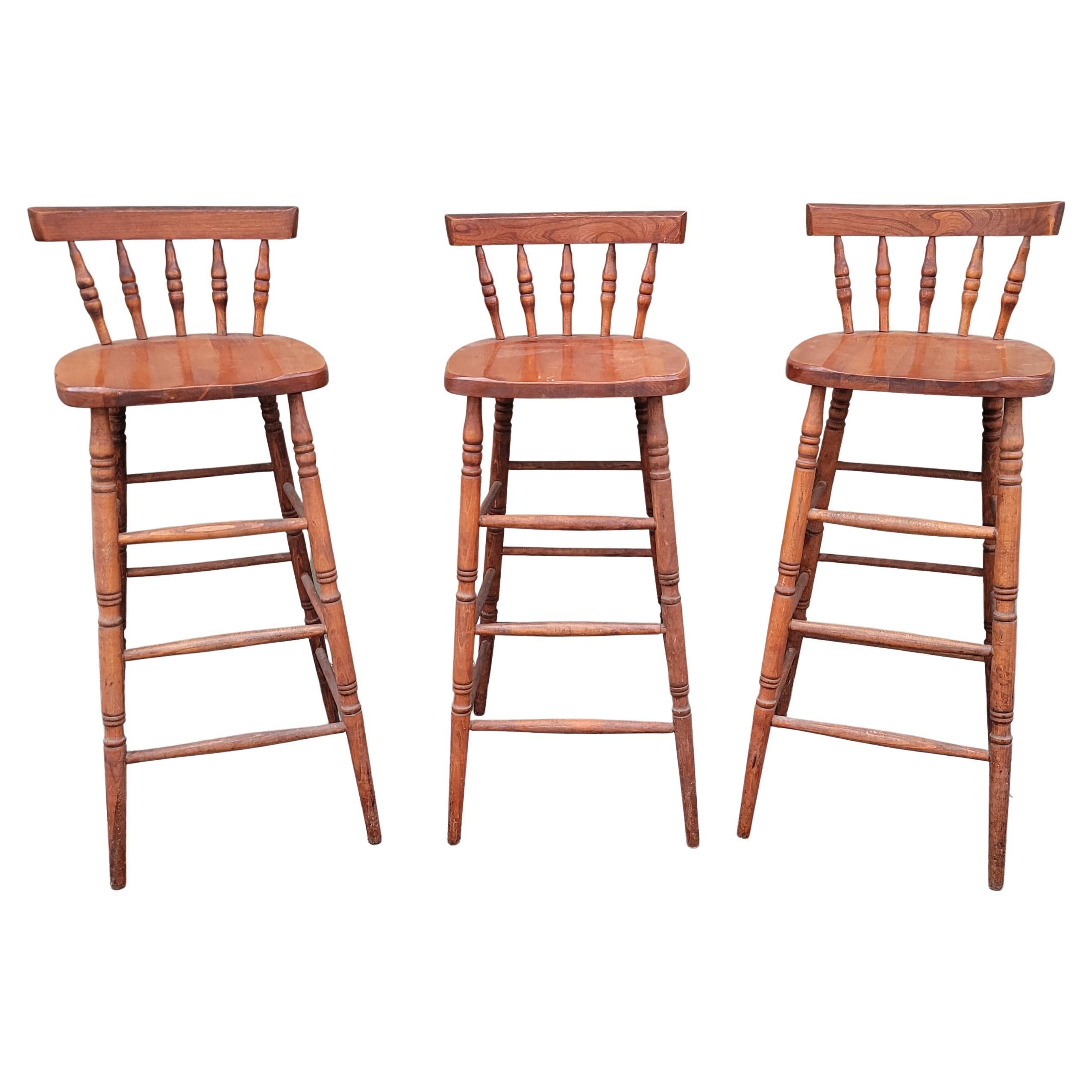 Set of Three High Back Bar Stools For Sale