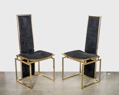 Set of Four High Back Brass Dining or Side Chairs by Willy Rizzo