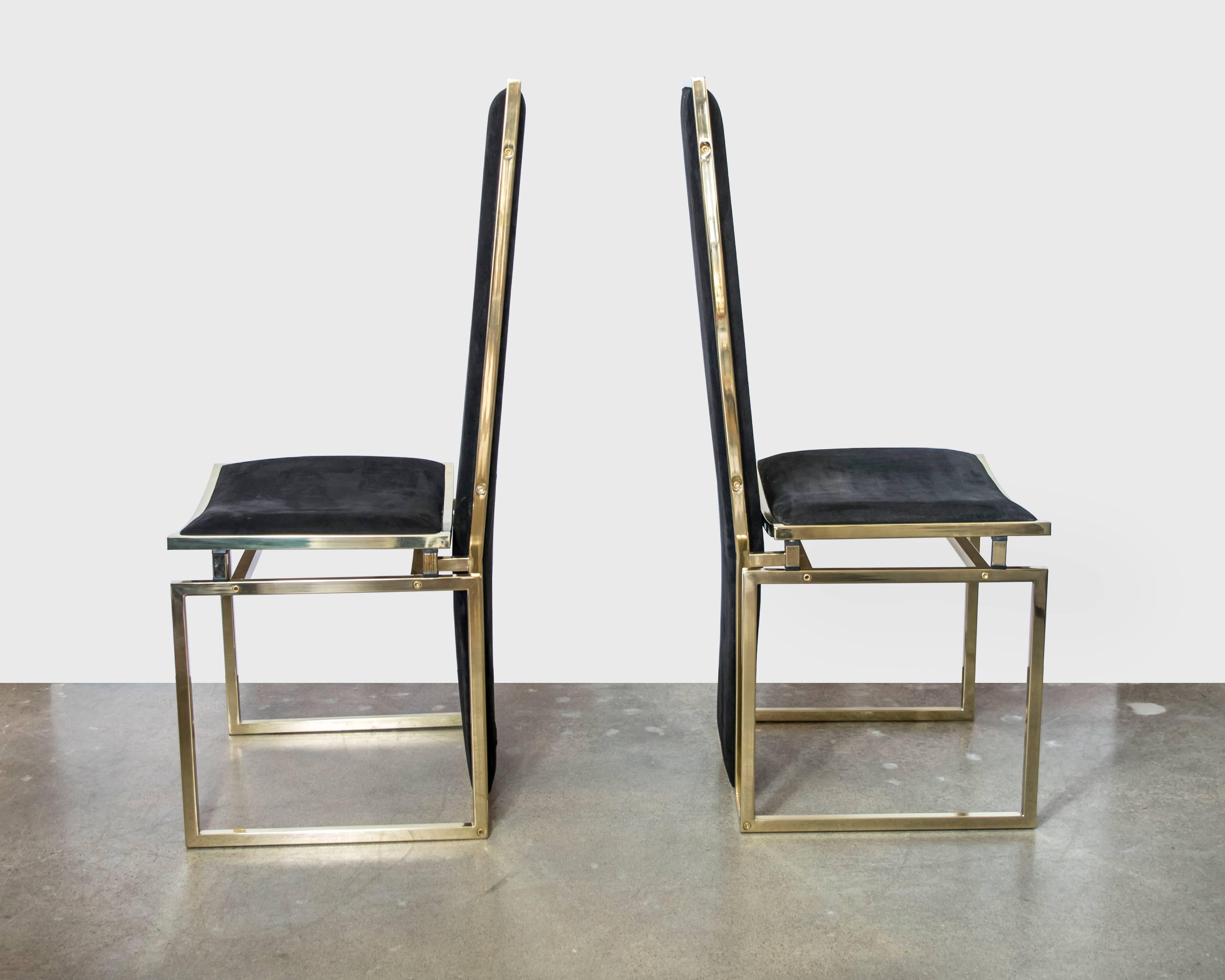 Mid-Century Modern Set of Four High Back Brass Dining or Side Chairs by Willy Rizzo For Sale
