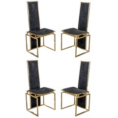 Set of Four High Back Brass Dining or Side Chairs by Willy Rizzo