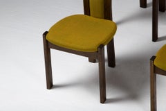 Set of Four High-Back Chairs in Walnut and Mustard Wool, France, 1970s