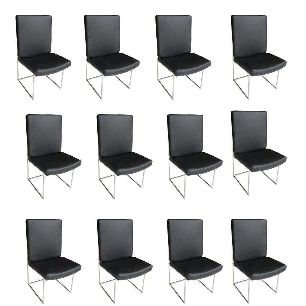 Contemporary Set of Eight High Back Leather and Chrome Chairs Designed by Milo Baughman For Sale
