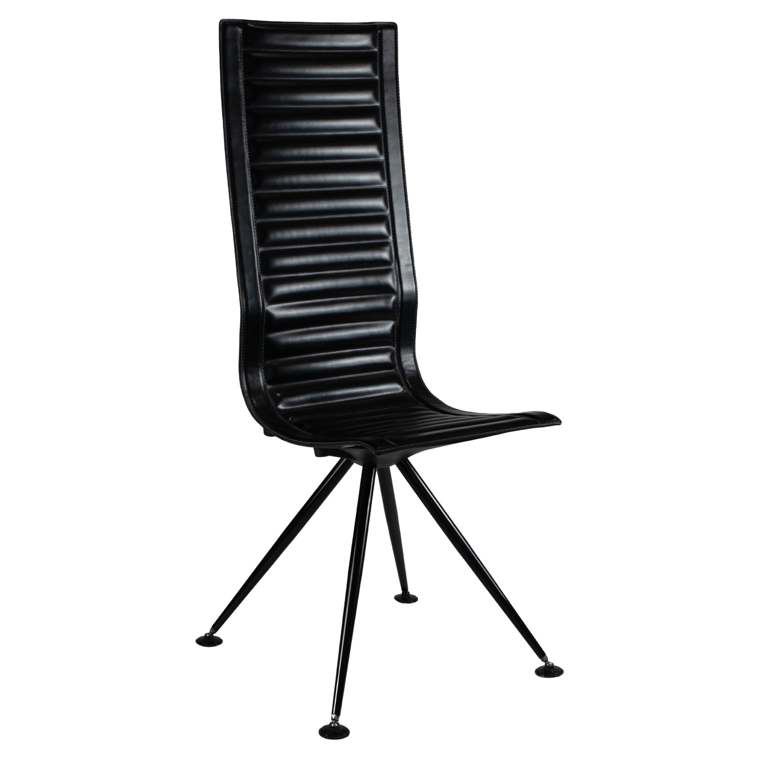 Set of Four High-Back Leather Chairs by Tito Agnoli, 1970s For Sale