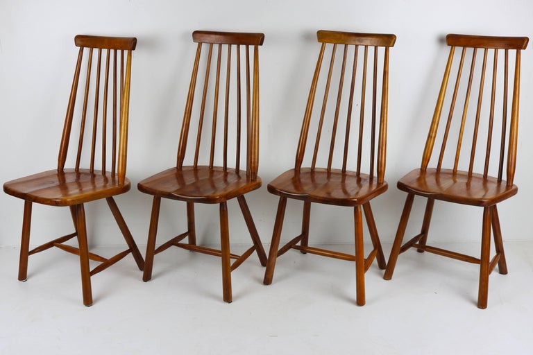Set of Four High Spindle Back Chairs by Pastoe in Solid Wood Dutch