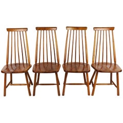 Set of Four High Spindle Back Chairs by Pastoe in Solid Wood Dutch Design 1960s