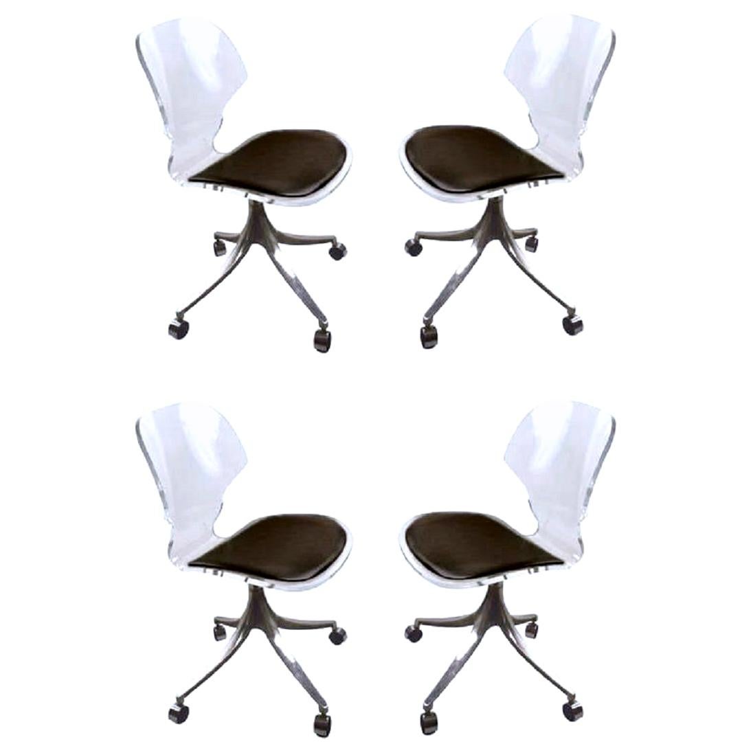 Set of Four Hill Lucite Rolling Chairs For Sale