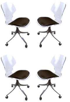 Set of Four Hill Lucite Rolling Chairs