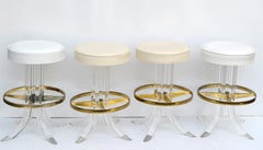 Set of Four Hill Manufacturing Swivel Lucite Bar Stool Brass Plated Footrest