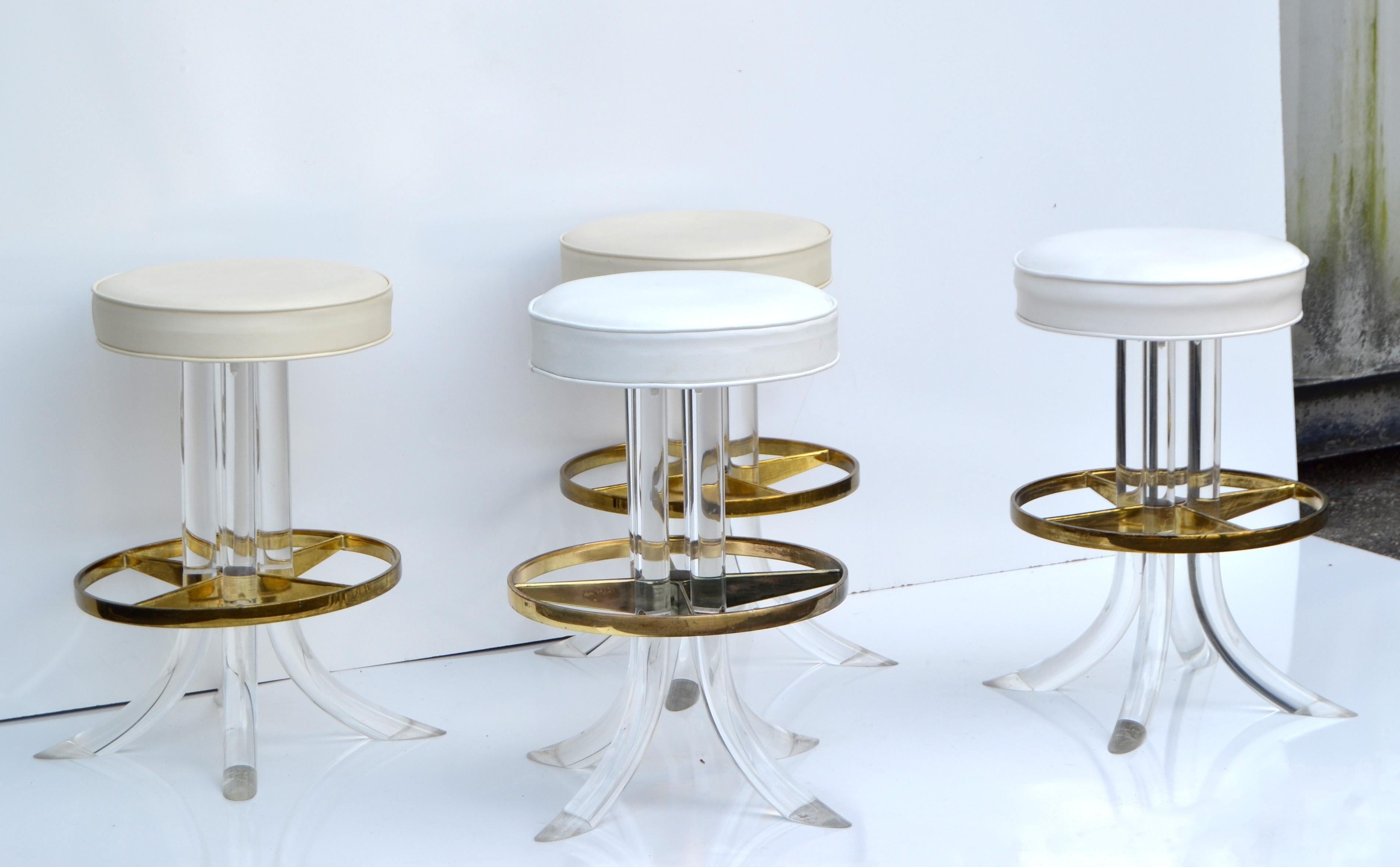 Set of Four Hill Manufacturing Swivel Lucite Bar Stool Brass Plated Footrest  1