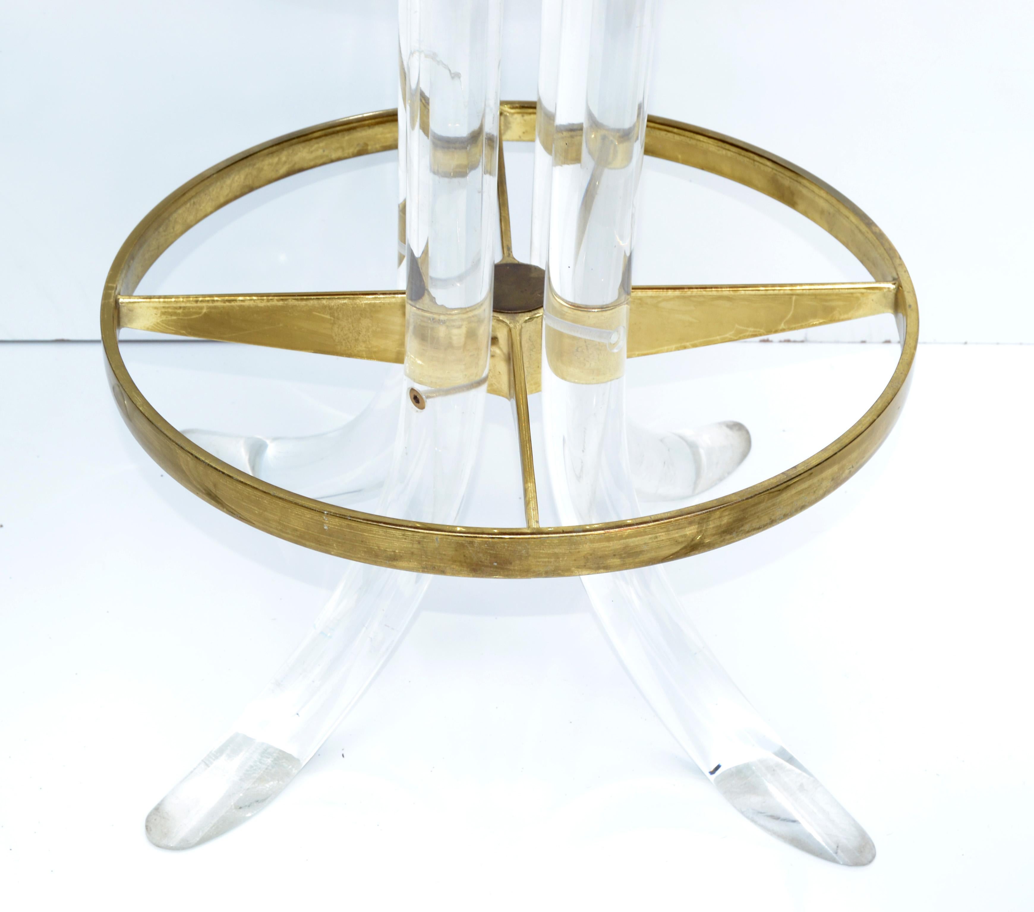 Set of Four Hill Manufacturing Swivel Lucite Bar Stool Brass Plated Footrest  3