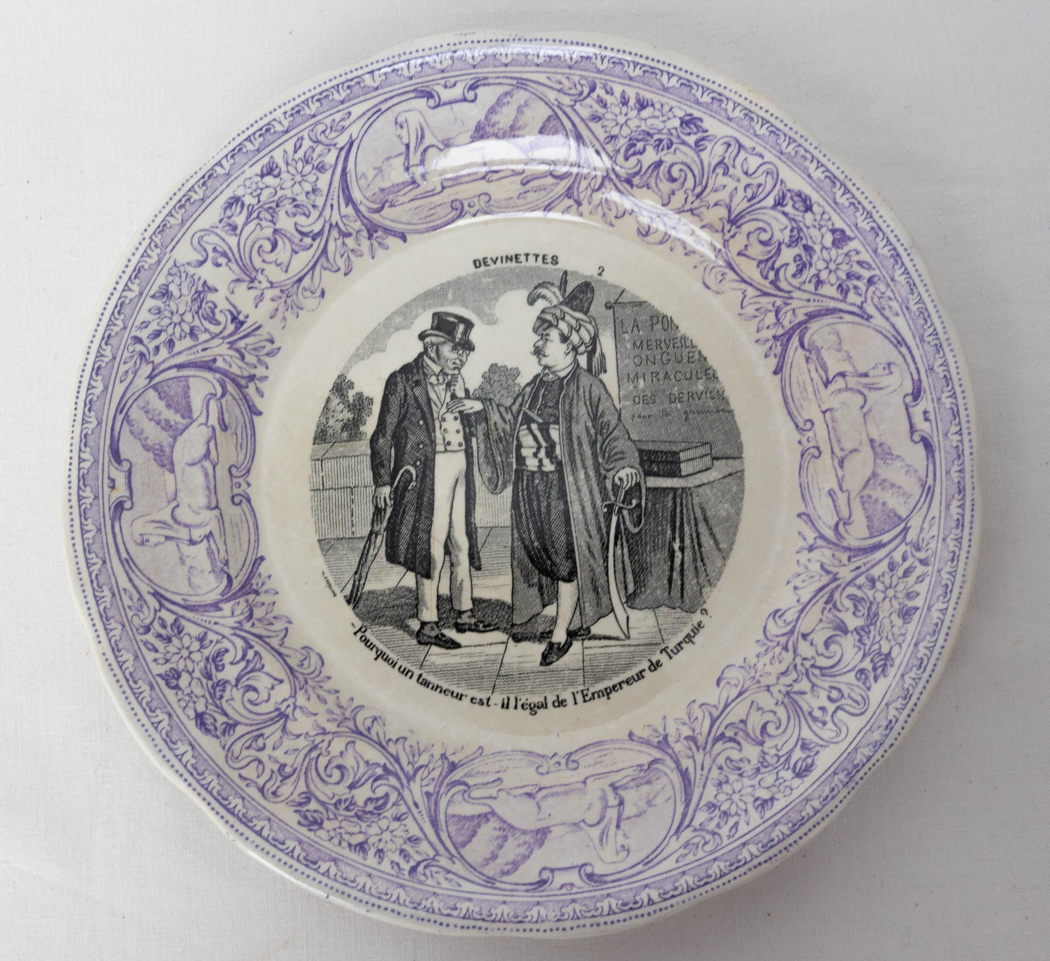 French Set of Four Historized Scenes with Guess Faience Plates, France 19th C For Sale