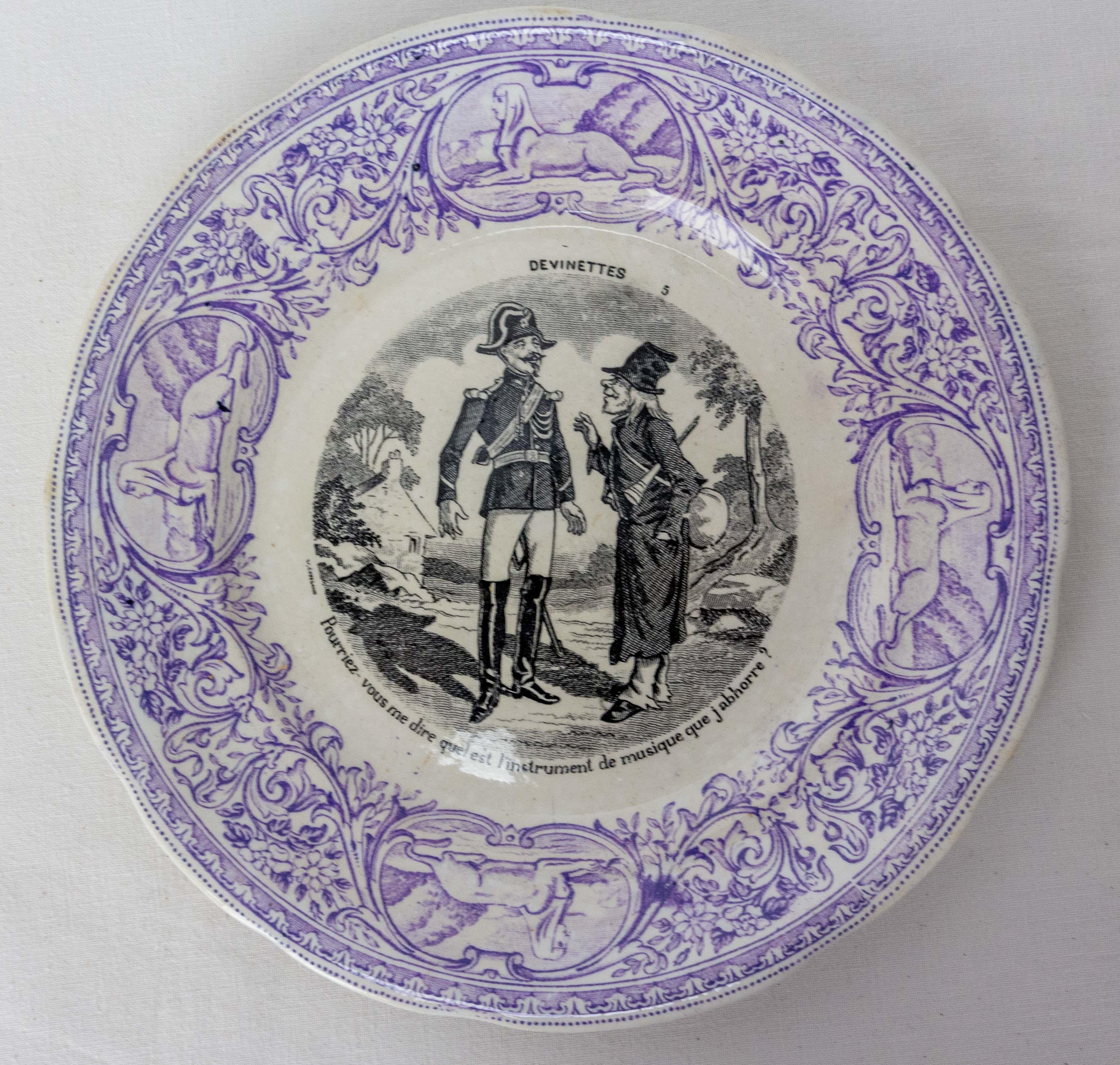 Set of Four Historized Scenes with Guess Faience Plates, France 19th C In Good Condition For Sale In Labrit, Landes