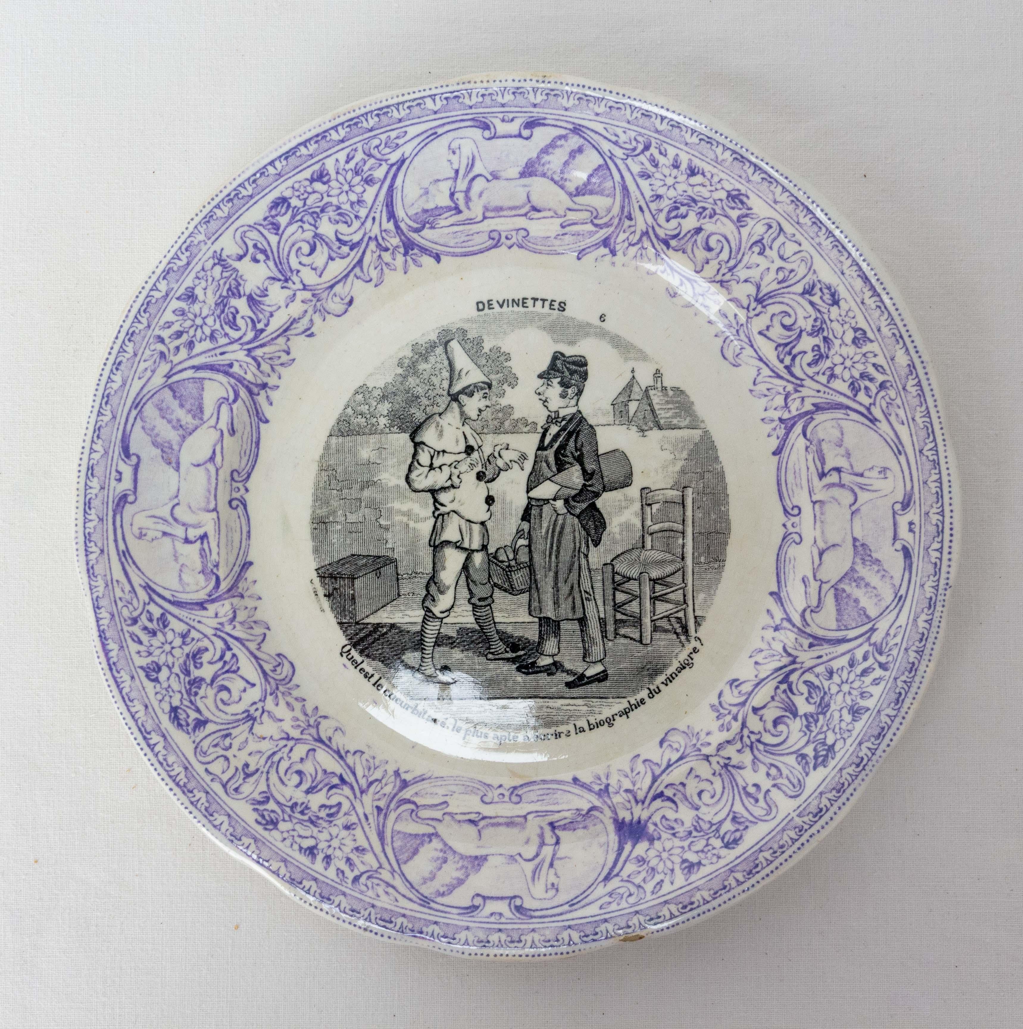 19th Century Set of Four Historized Scenes with Guess Faience Plates, France 19th C For Sale
