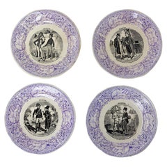 Antique Set of Four Historized Scenes with Guess Faience Plates, France 19th C