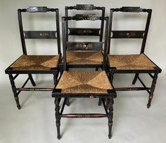 Set of Four Hitchcock Chairs With Woven Rush Seats