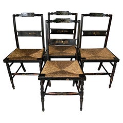 Set of Four Hitchcock Chairs With Woven Rush Seats