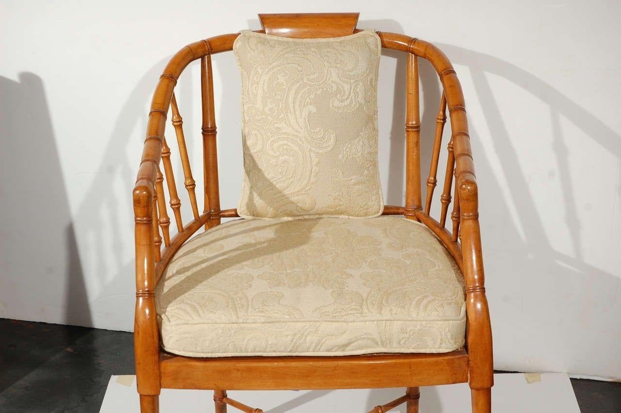 Upholstery Set of Four Hollwood Regency Faux Bamboo Armchairs