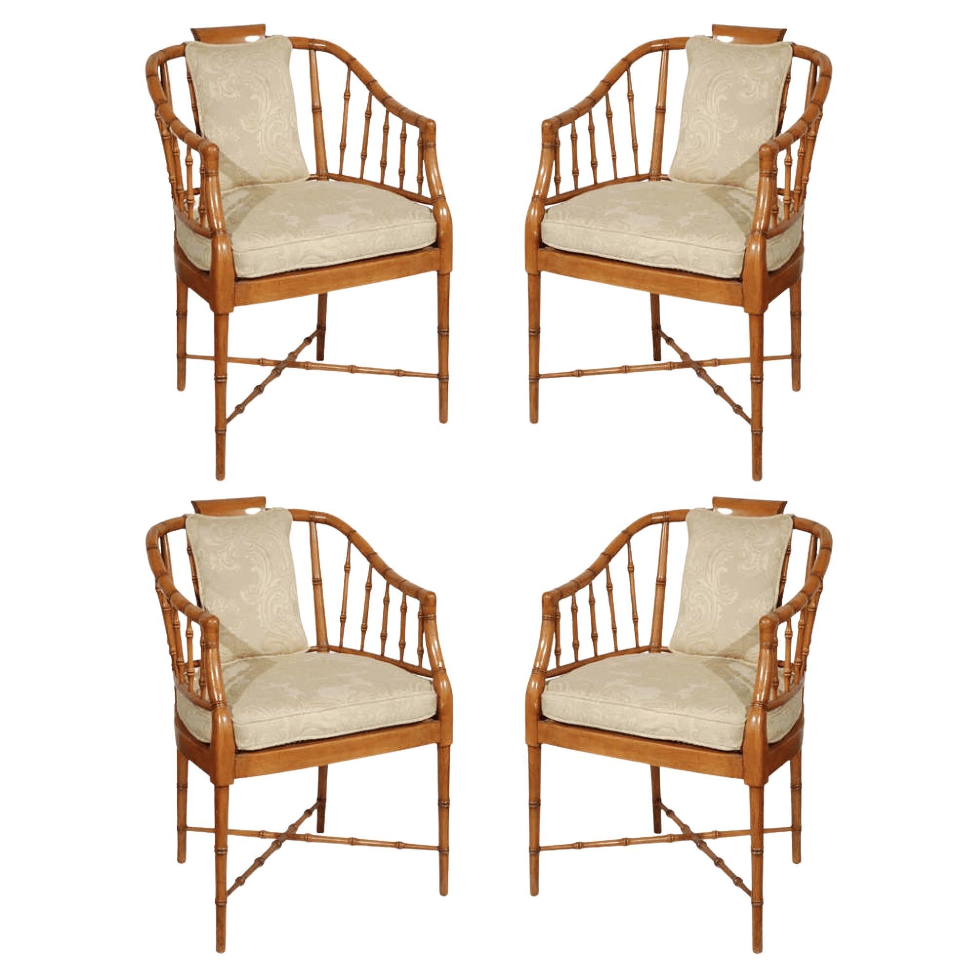 Set of Four Hollwood Regency Faux Bamboo Armchairs