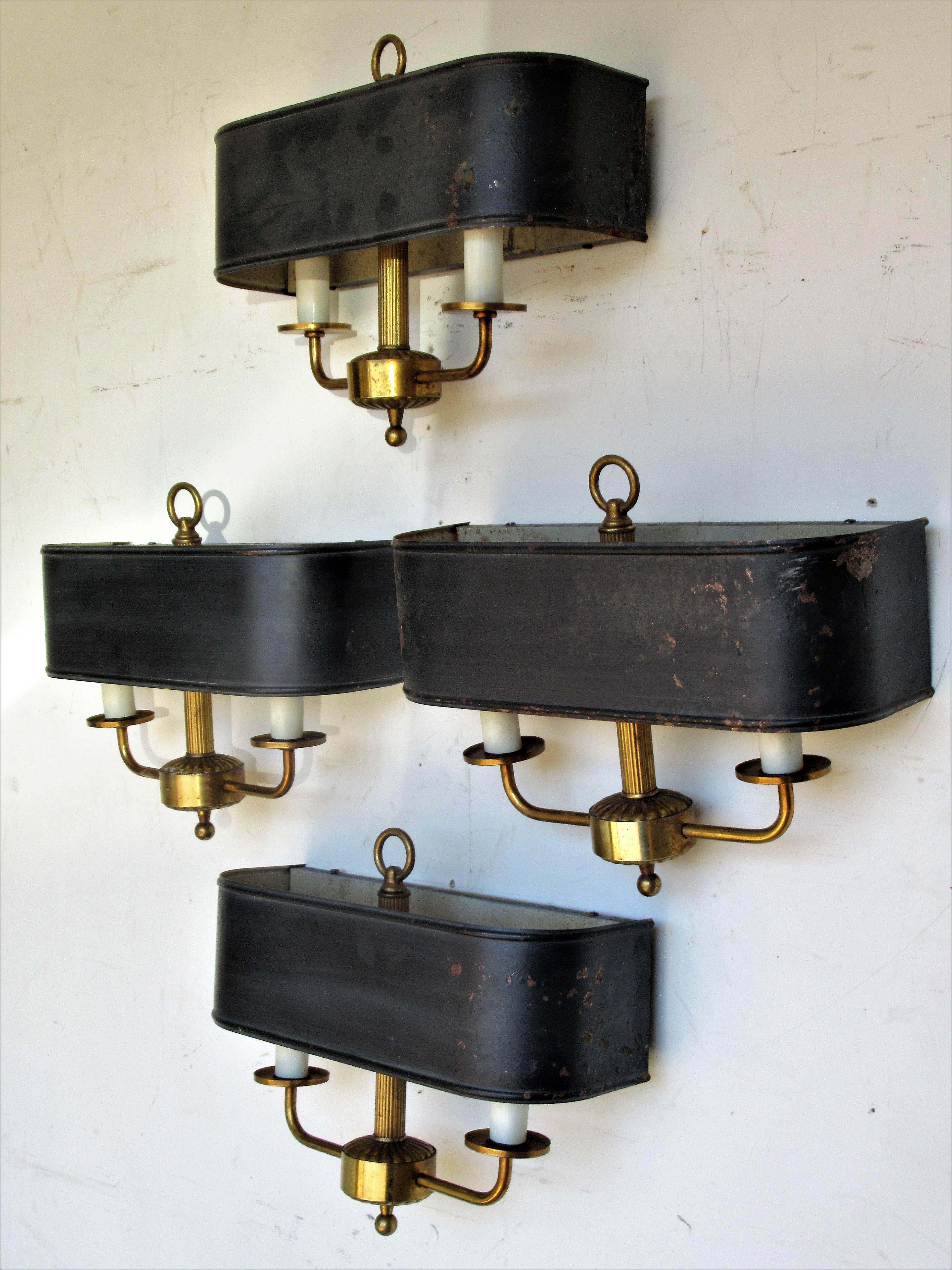 Set of Four Hollywood Regency Bouillotte Sconces In Good Condition In Rochester, NY