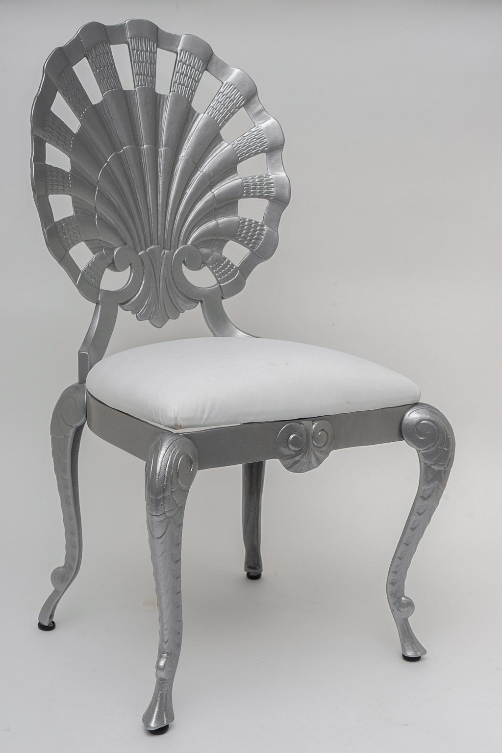 Set of Four Hollywood Regency Style Grotto Side Chairs in Silver 3