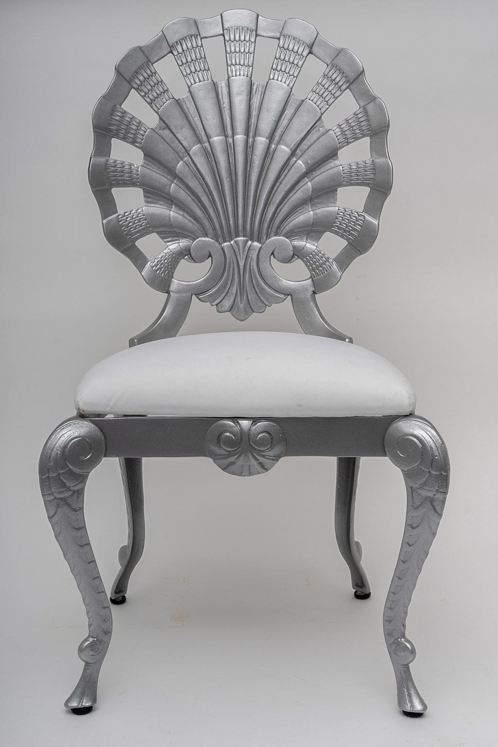 Set of Four Hollywood Regency Style Grotto Side Chairs in Silver 4