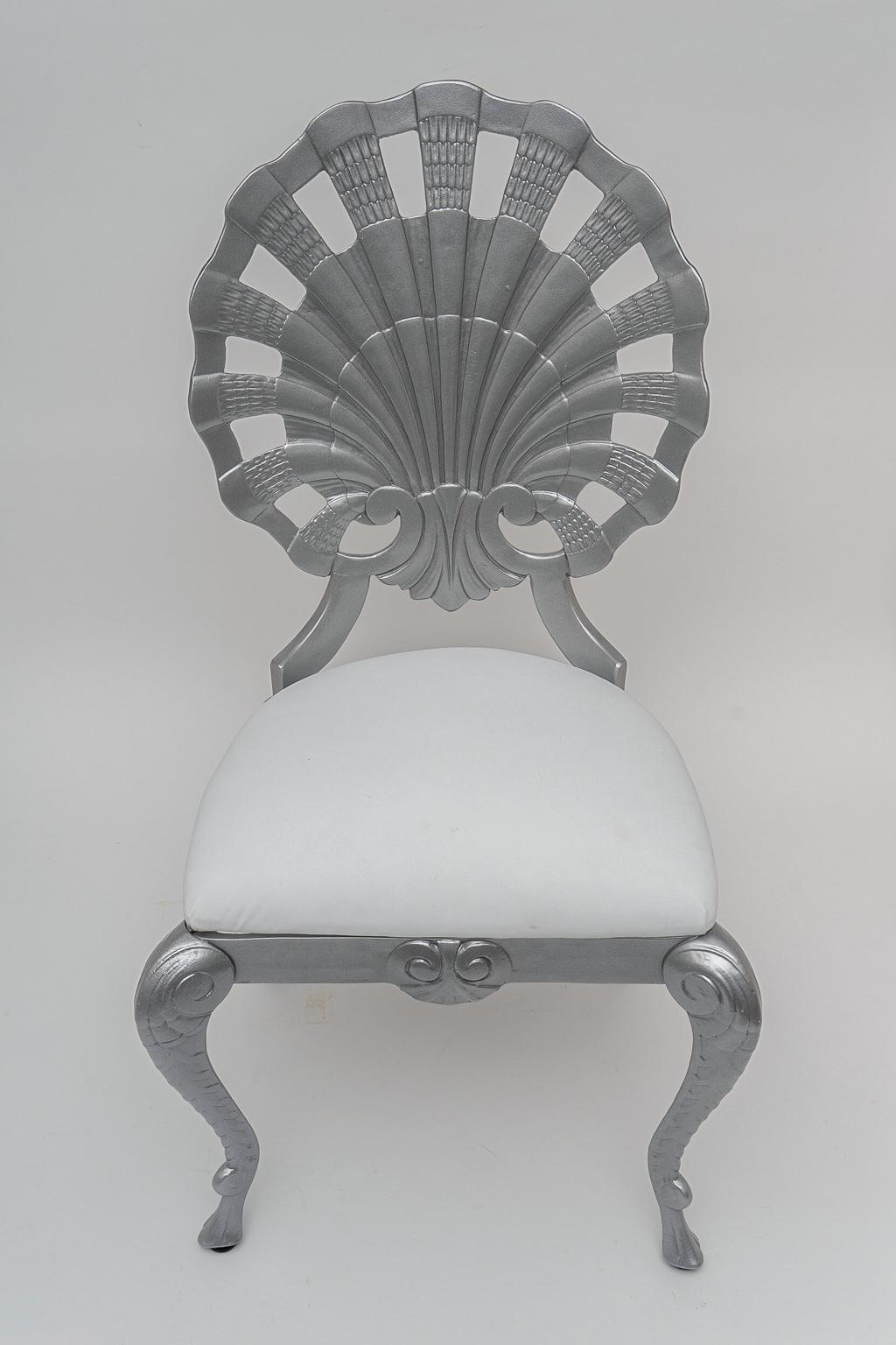 Set of Four Hollywood Regency Style Grotto Side Chairs in Silver 1