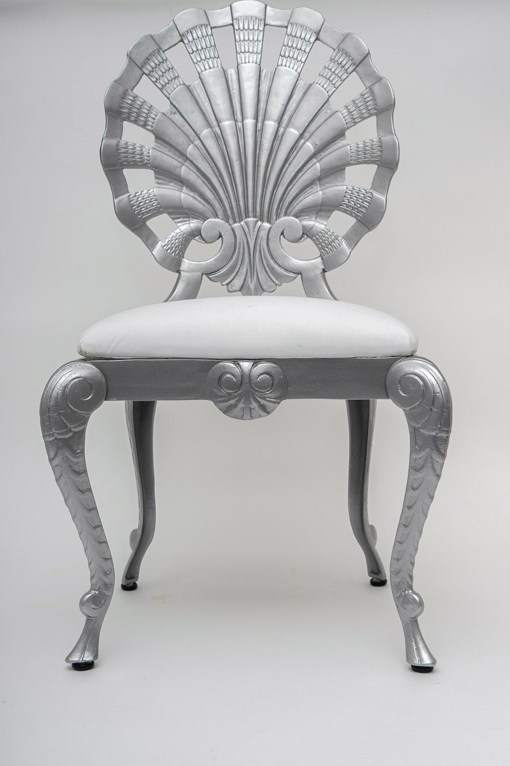 Set of Four Hollywood Regency Style Grotto Side Chairs in Silver 2