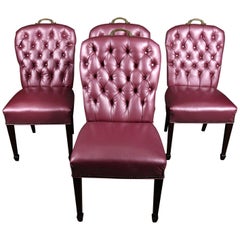 Set of Four Hollywood Regency Tufted Fuschia Upholstered Side Chairs