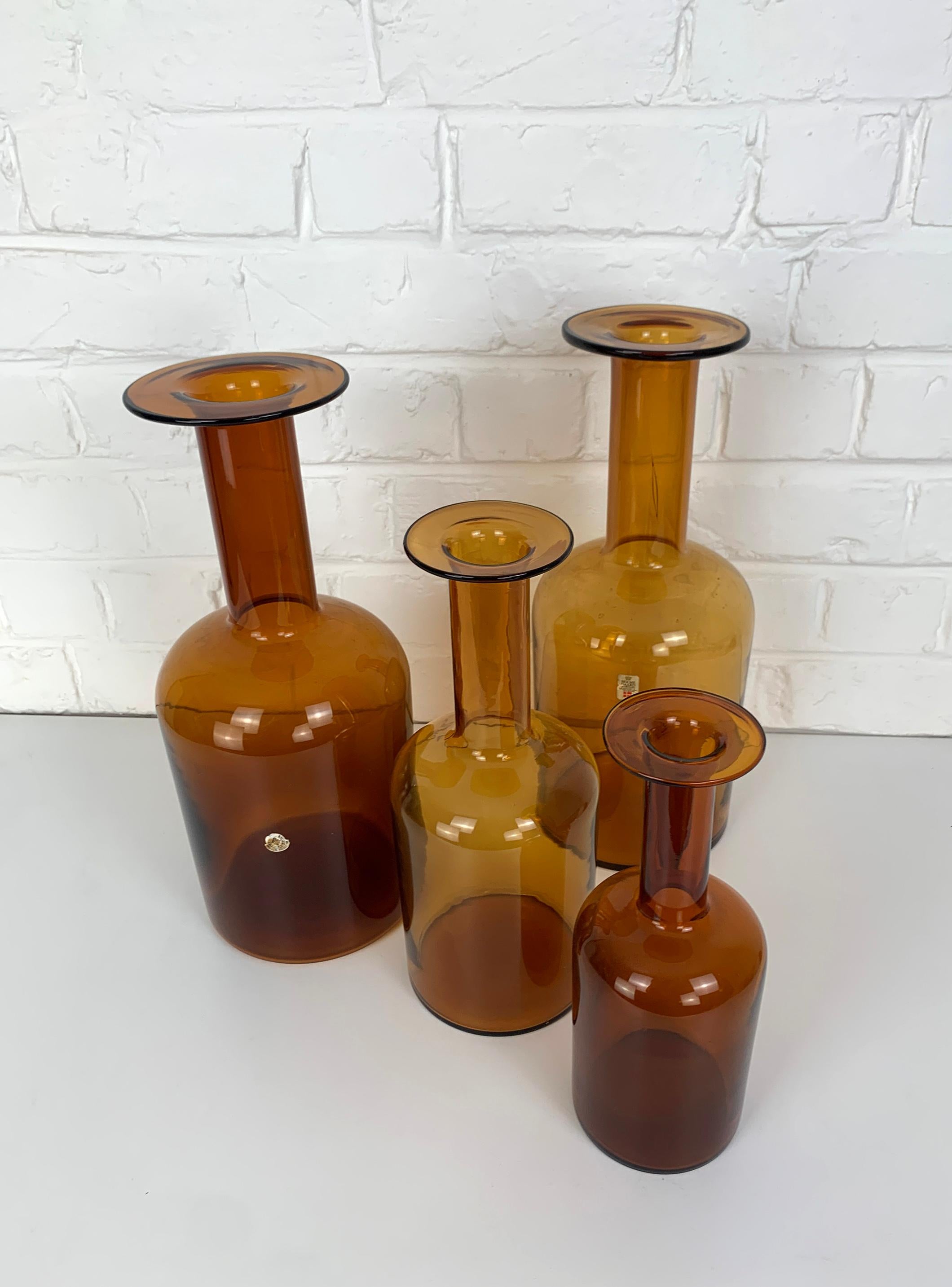 Danish Set of Four Holmegaard Gulv Vases by Otto Brauer in Amber For Sale