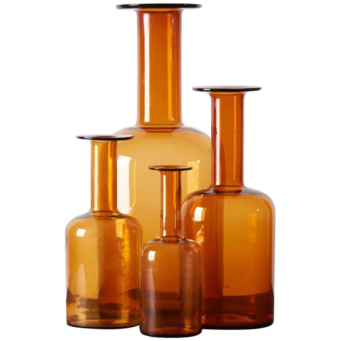 Set of Four Holmegaard Gulv Vases by Otto Brauer, in Amber at 1stDibs