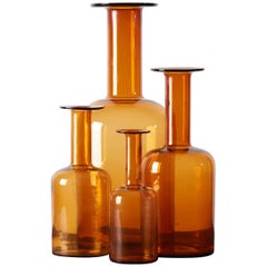 Set of Four Holmegaard Gulv Vases by Otto Brauer, in Amber