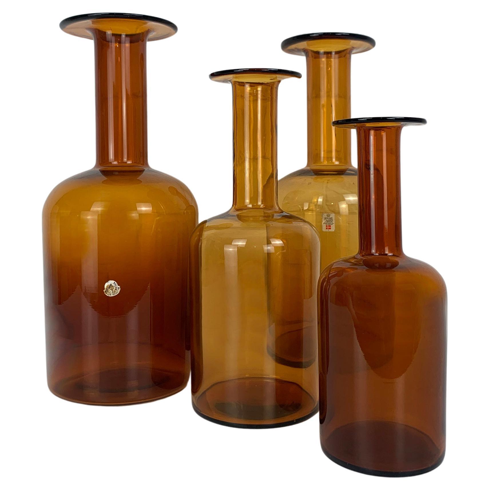 Set of Four Holmegaard Gulv Vases by Otto Brauer in Amber
