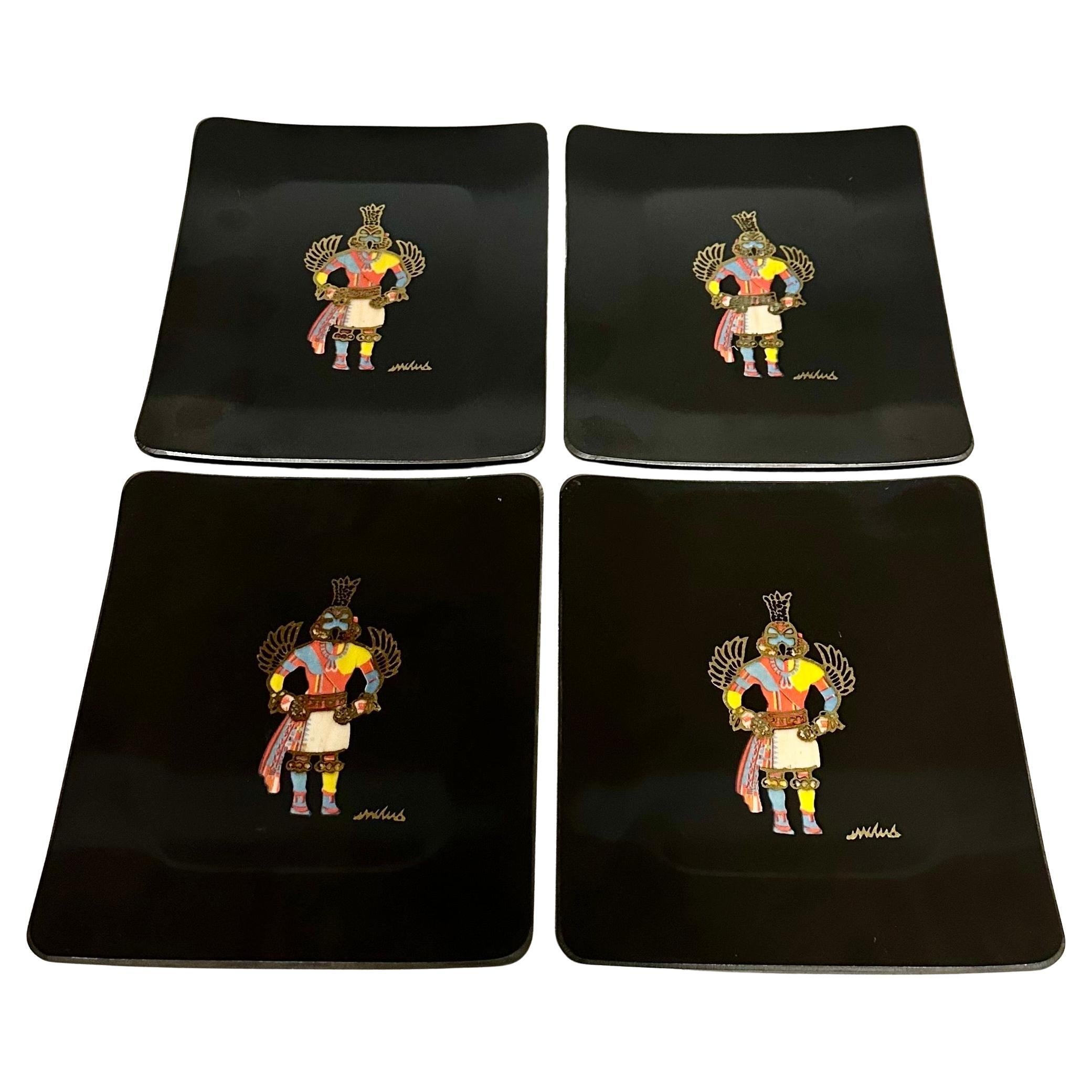 Set di quattro vassoi Hopi Hummingbird Kachina da Couroc of Monterey in vendita