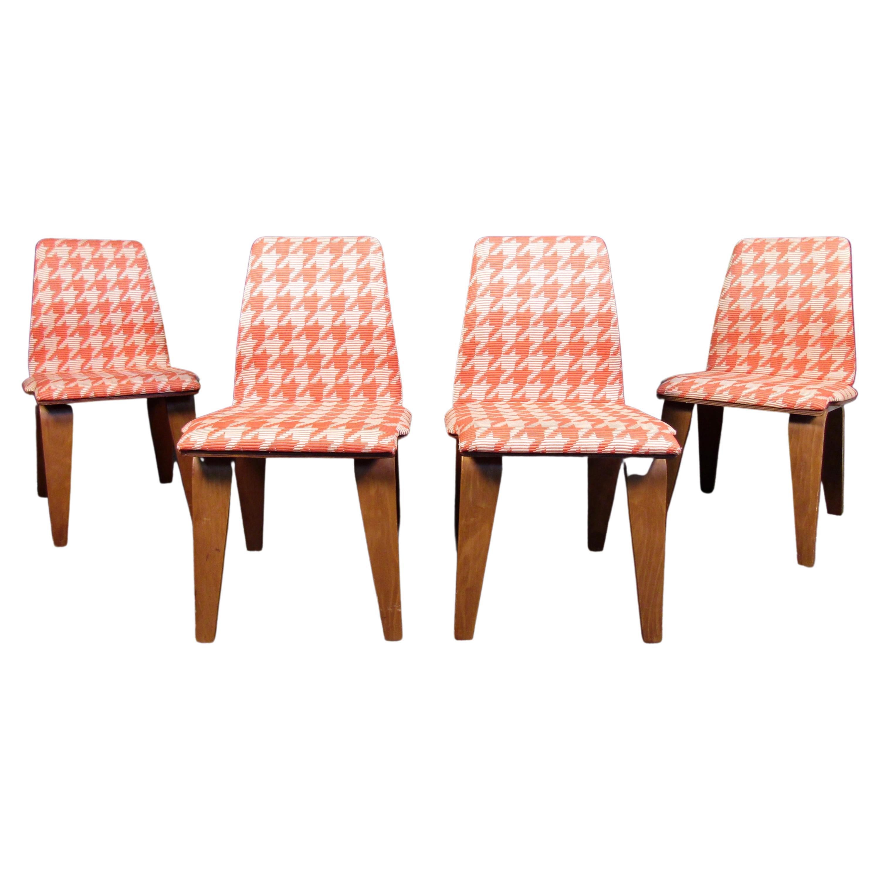Set of Four Hounds-Tooth Bentwood Dining Chairs