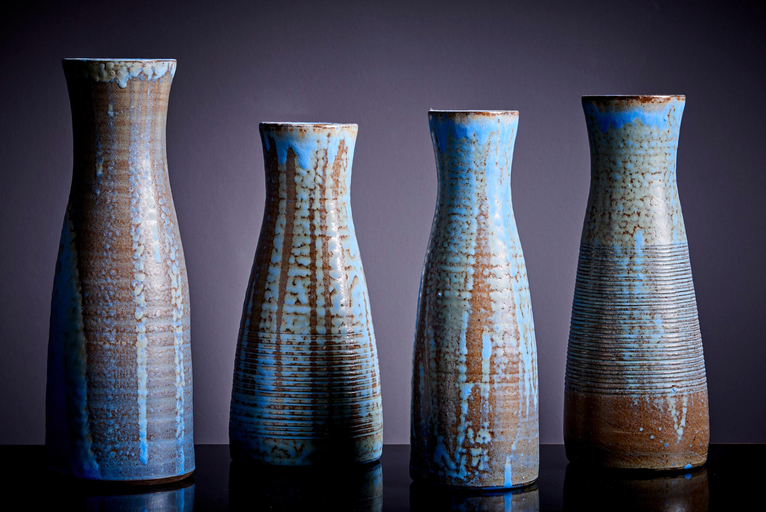 Mid-Century Modern Set of Four Huge Susanne Protzmann Ceramic Vases in Blue For Sale