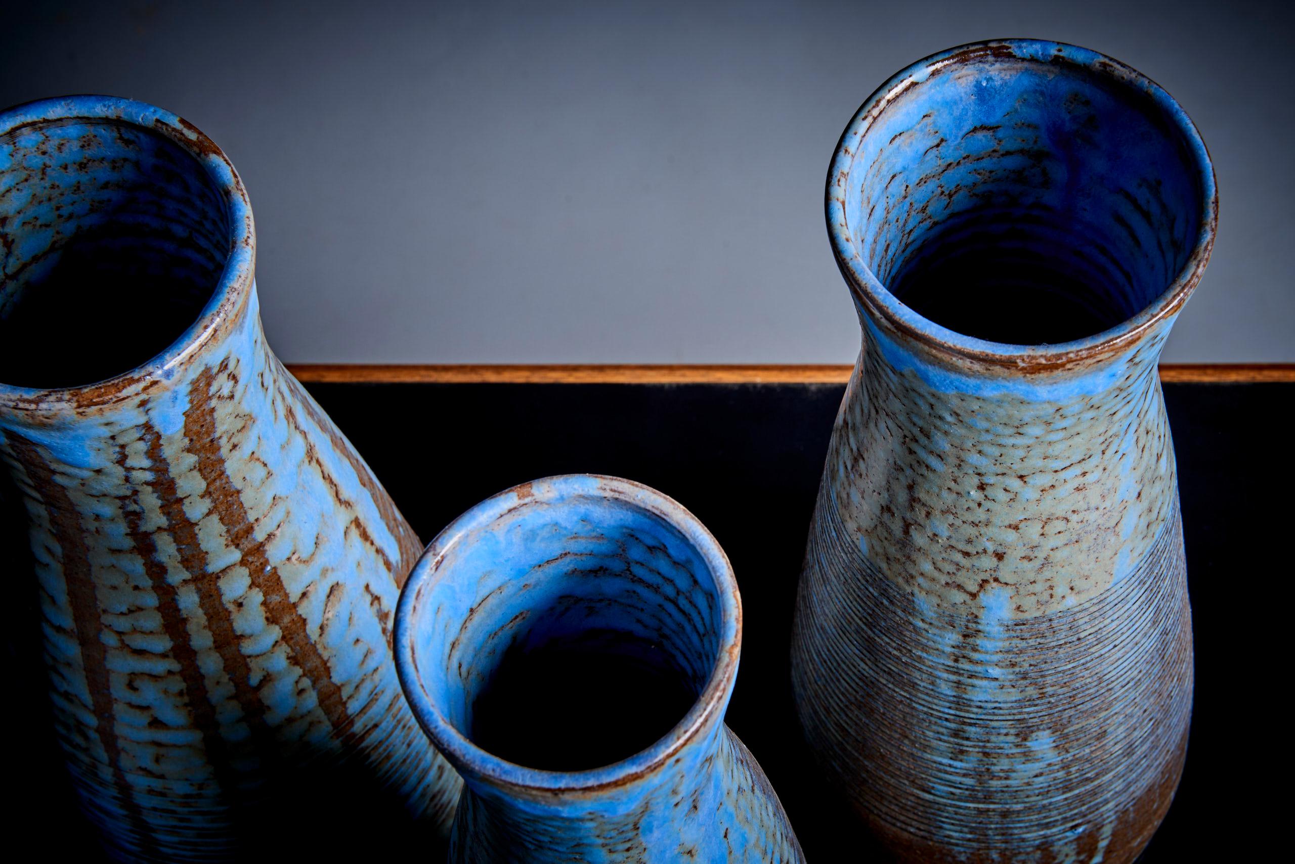 Set of Four Huge Susanne Protzmann Ceramic Vases in Blue For Sale 2