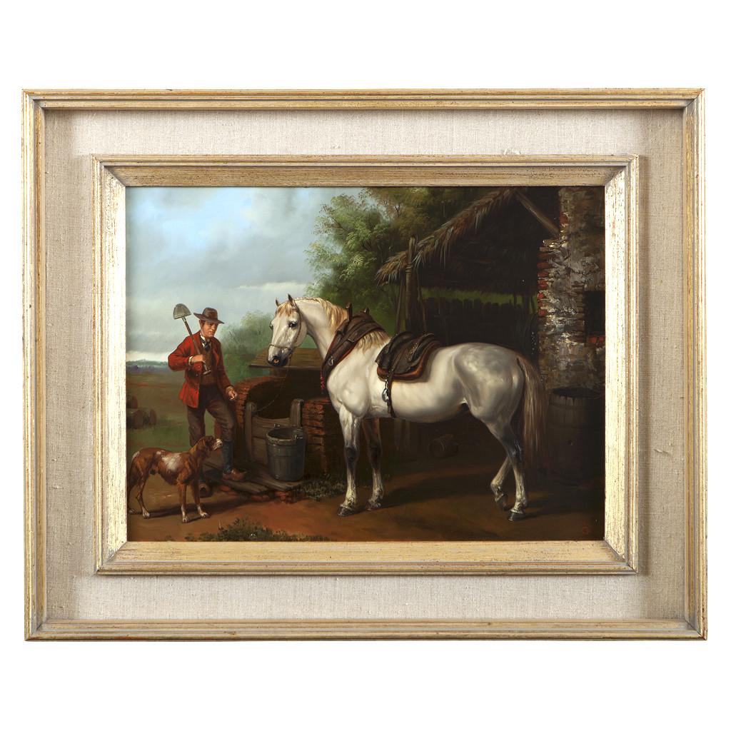 Lovely set of four oils on panel depicting Horses, very nice detail!
In contemporary frames. 
Hungarian School, monogrammed, circa 1950.
 