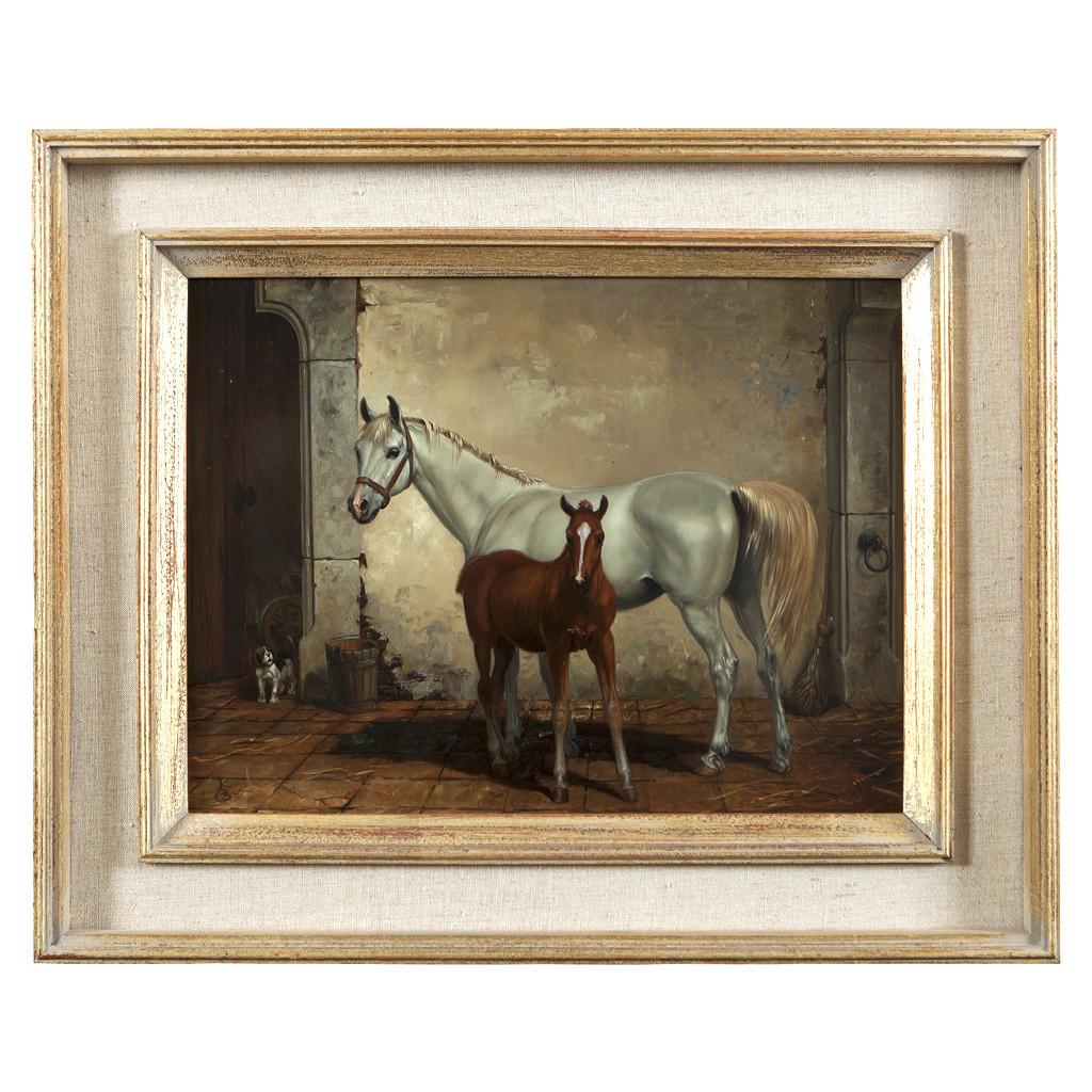 Country Set of Four Hungarian School Oils on Panel of Horses 'Hungary, 20th Century'