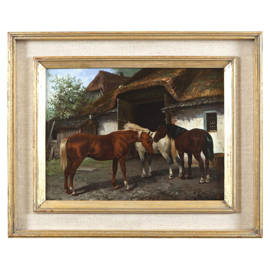 Painted Set of Four Hungarian School Oils on Panel of Horses 'Hungary, 20th Century'