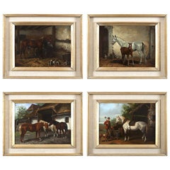 Set of Four Hungarian School Oils on Panel of Horses 'Hungary, 20th Century'