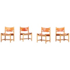 Set of Four Hunting Dining Chairs 3237 by Børge Mogensen for Fredericia Denmark