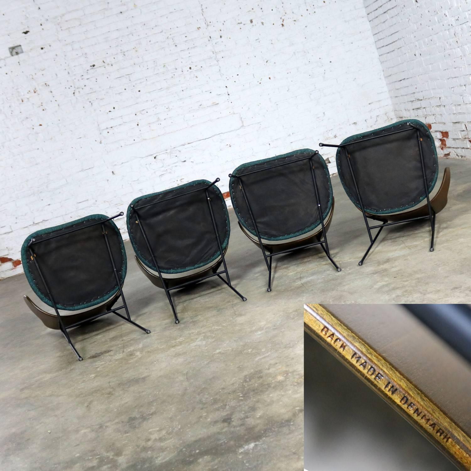 Set of Four Ib Kofod-Larsen Penguin Chairs Walnut Molded Backs Turquoise Seats 1