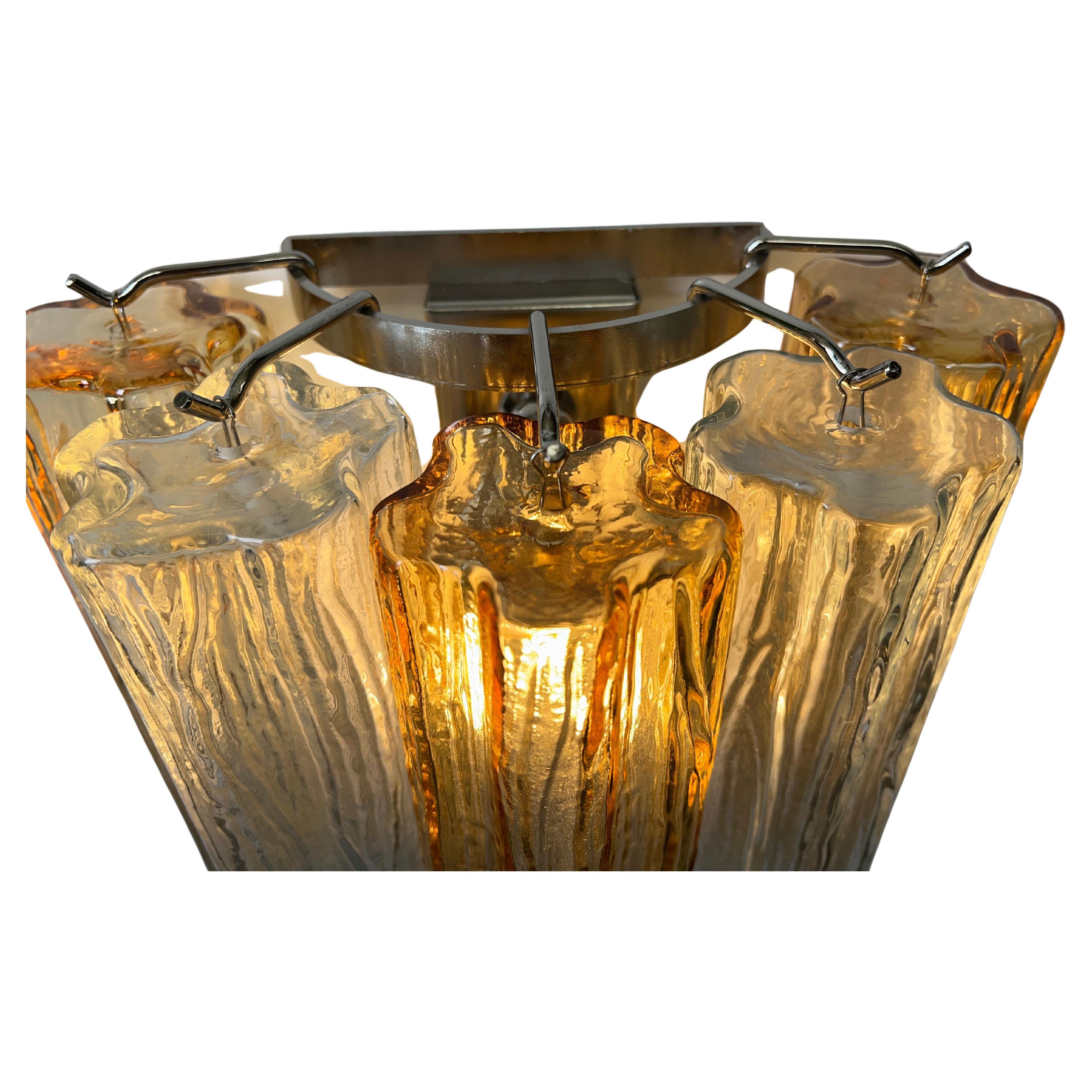 Contemporary Set of Four Ice and Amber Color Tronchi Sconces Murano