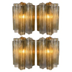 Set of Four Ice and Amber Color Tronchi Sconces Murano