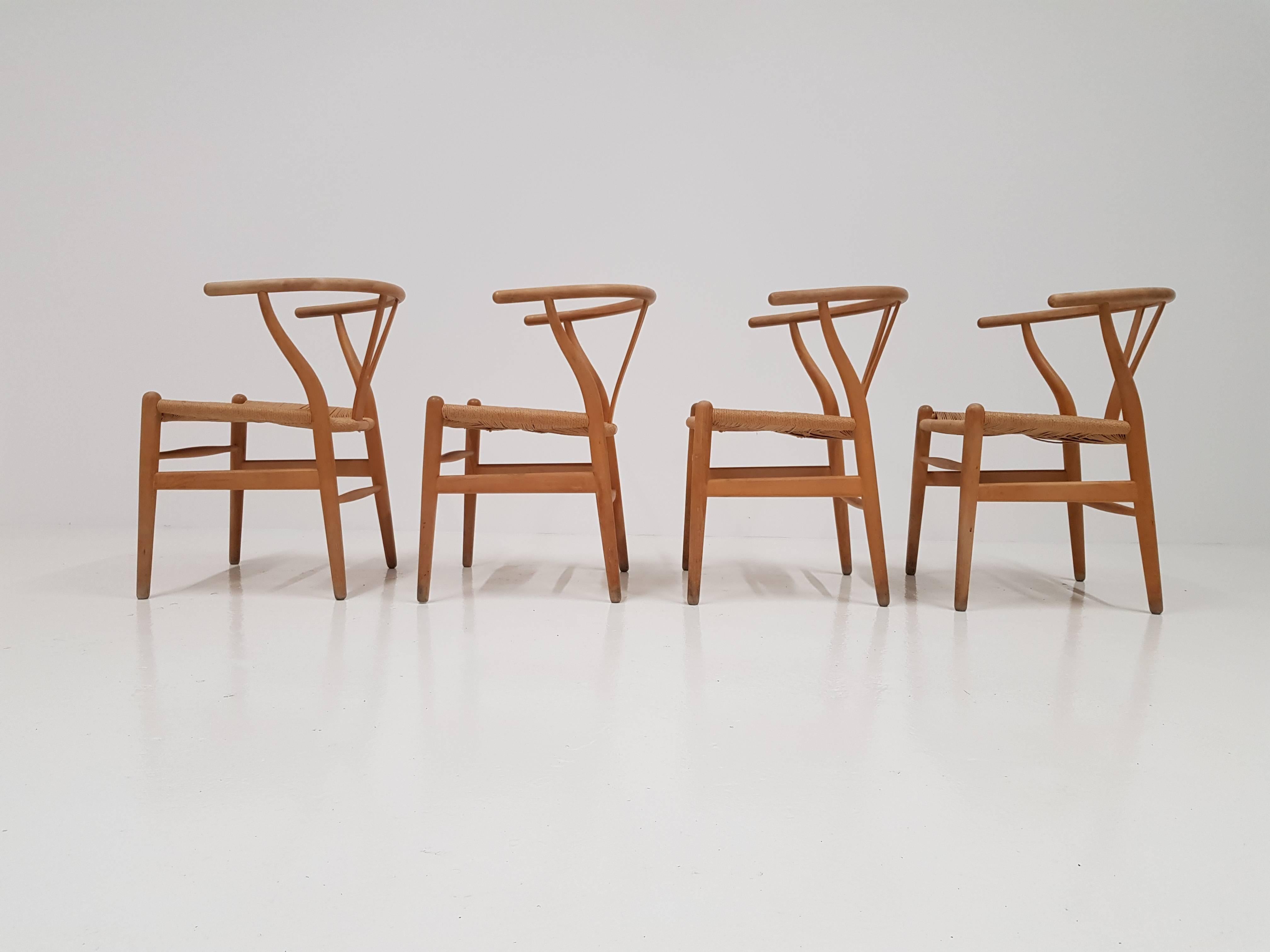 Papercord Set of Four Iconic Vintage Danish Hans J. Wegner CH24 'Wishbone' Chairs