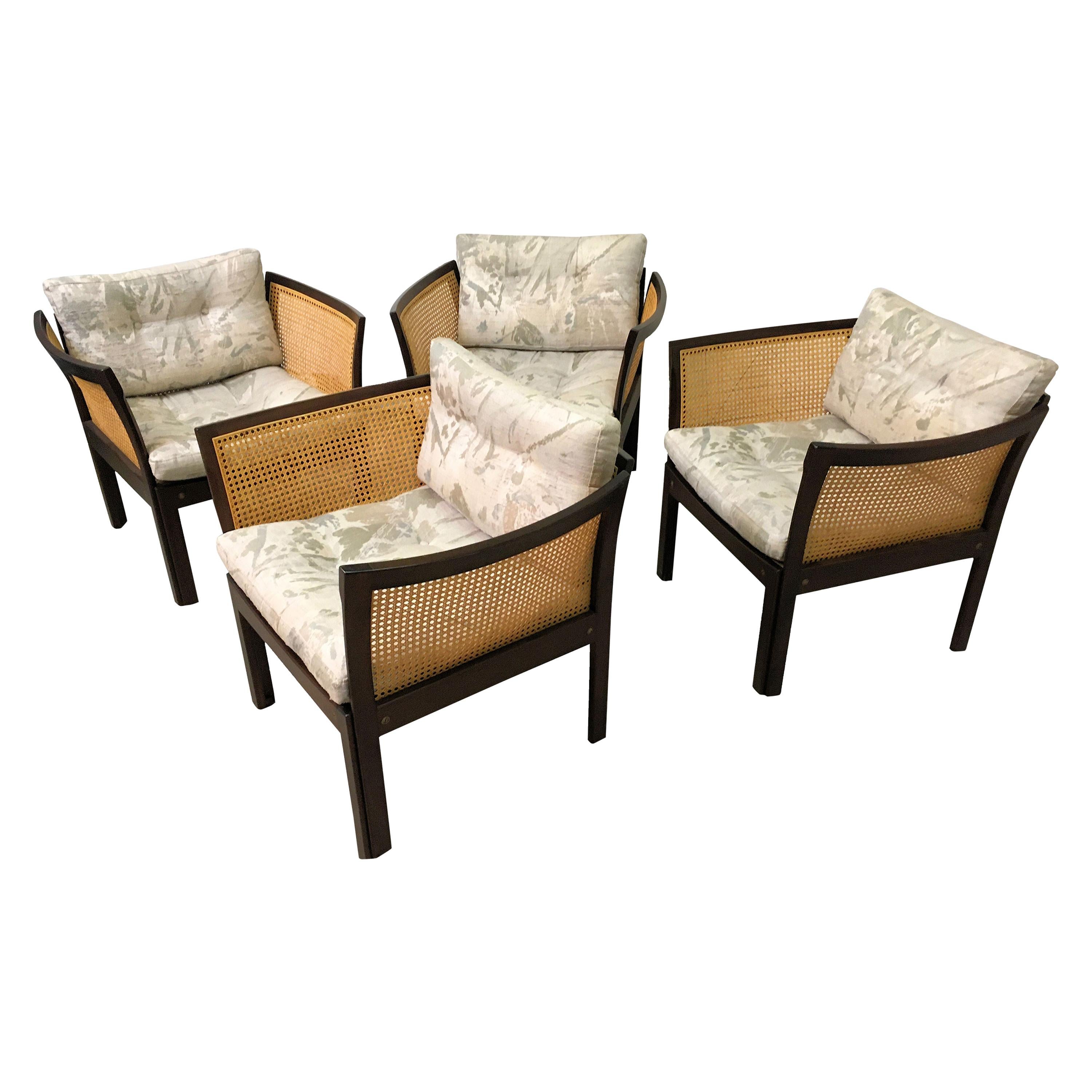 Set of Four Illum Vikkelso Danish Plexus Easy Chairs in Mahogany
