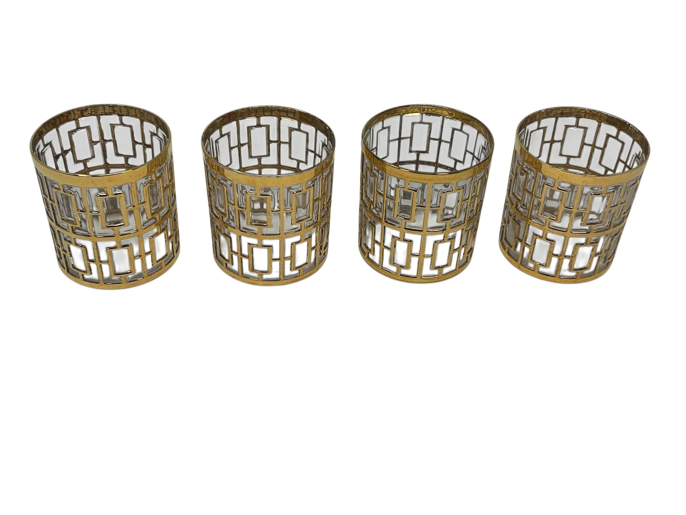American Set of Four Imperial Glass Rocks Glass with 22-karat Gold in the “Shoji” pattern For Sale